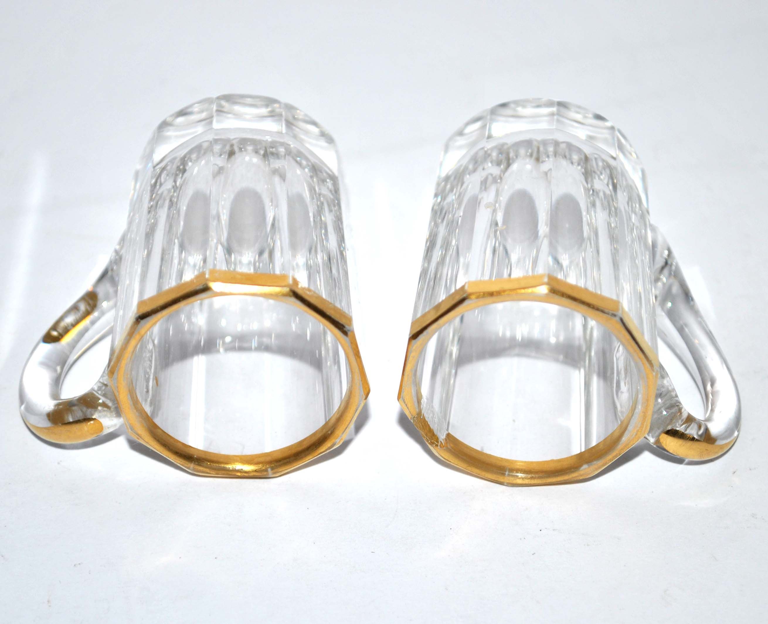 Baccarat set of 2 glasses with liquor mug in gilded cut crystal 1907 4.5cm