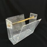 Vintage David Lange magazine rack for Roche Bobois - Plexiglas and brass