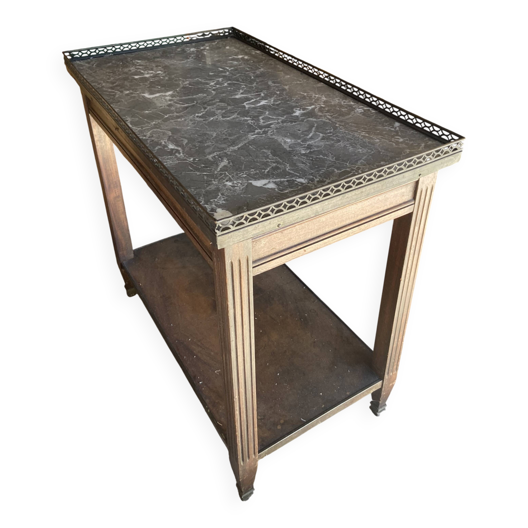Table d’appoint vintage en bois et plateau marbré