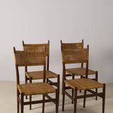 Ensemble de 4 chaises de salle à manger italiennes en teck et rotin