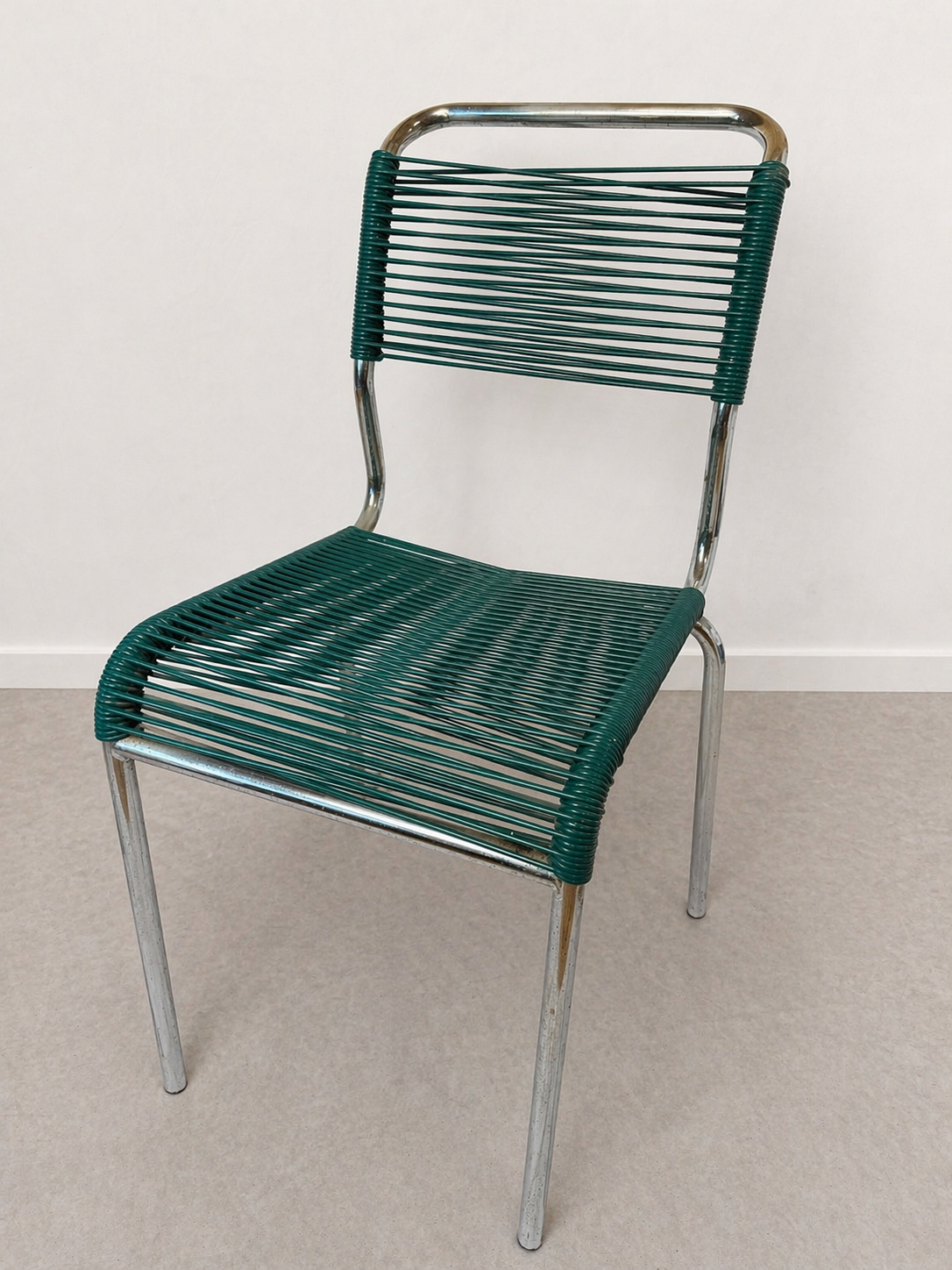 Set of 2 HAUSER Montreuil scoubidou chairs – chrome metal – vintage r