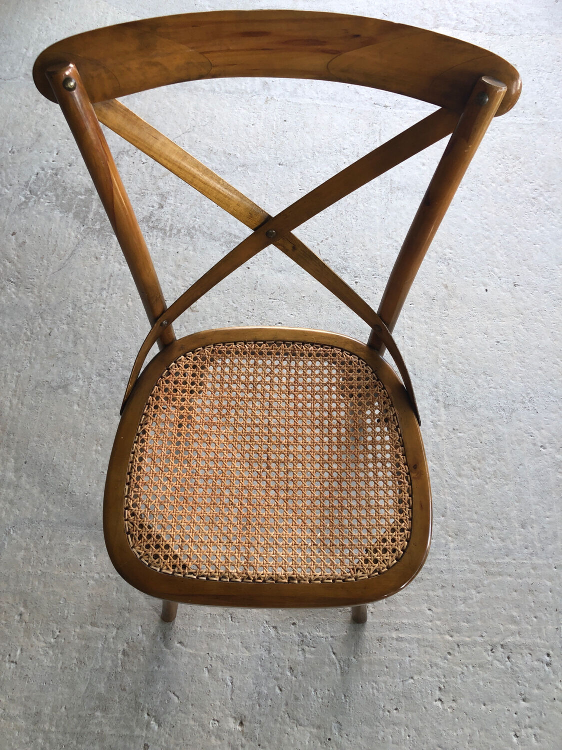 4 vintage wooden cross back bistro chairs