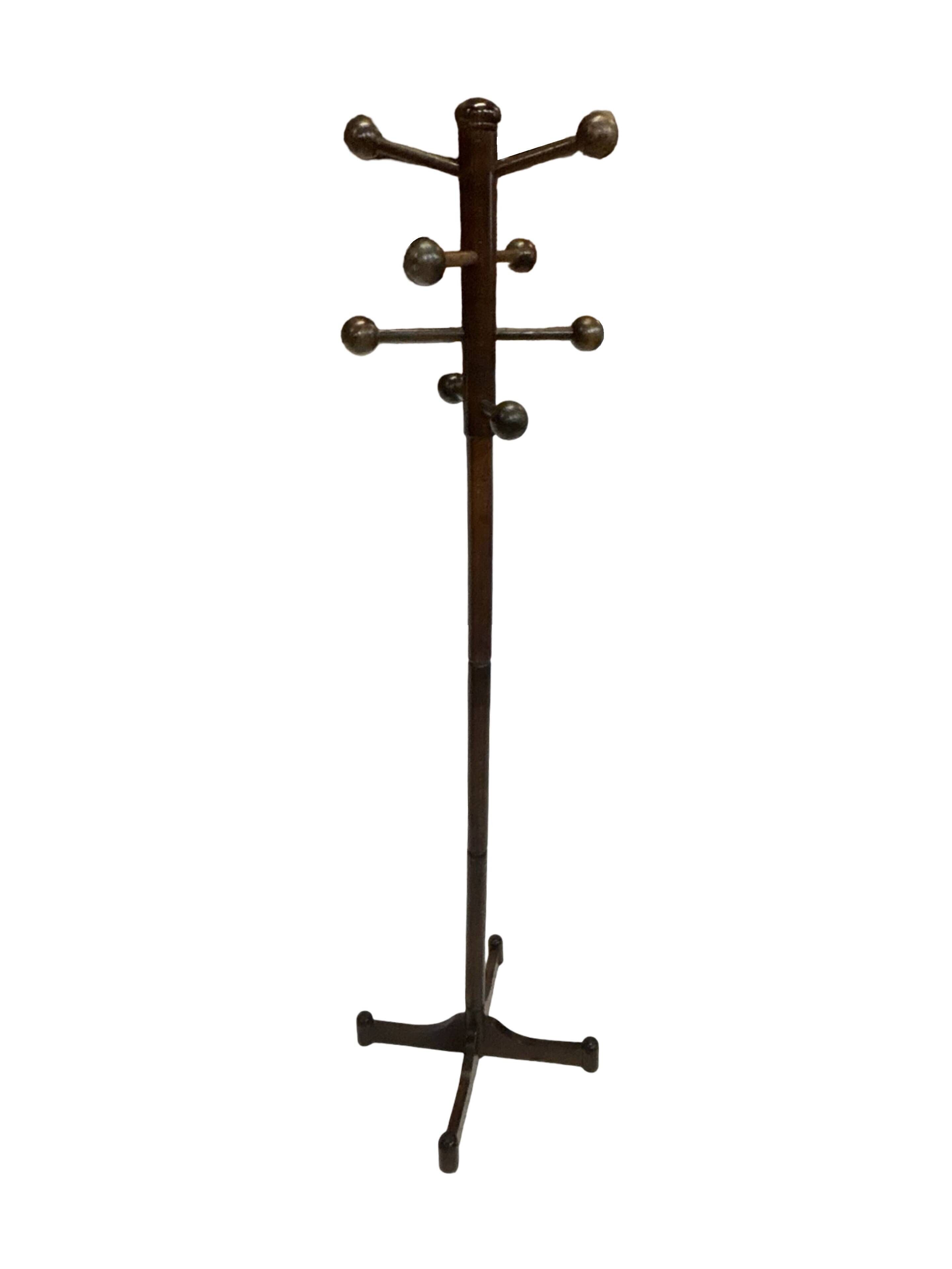 Vintage Wooden Sputnik Design Freestanding Coat Rack, 1970s, Brown