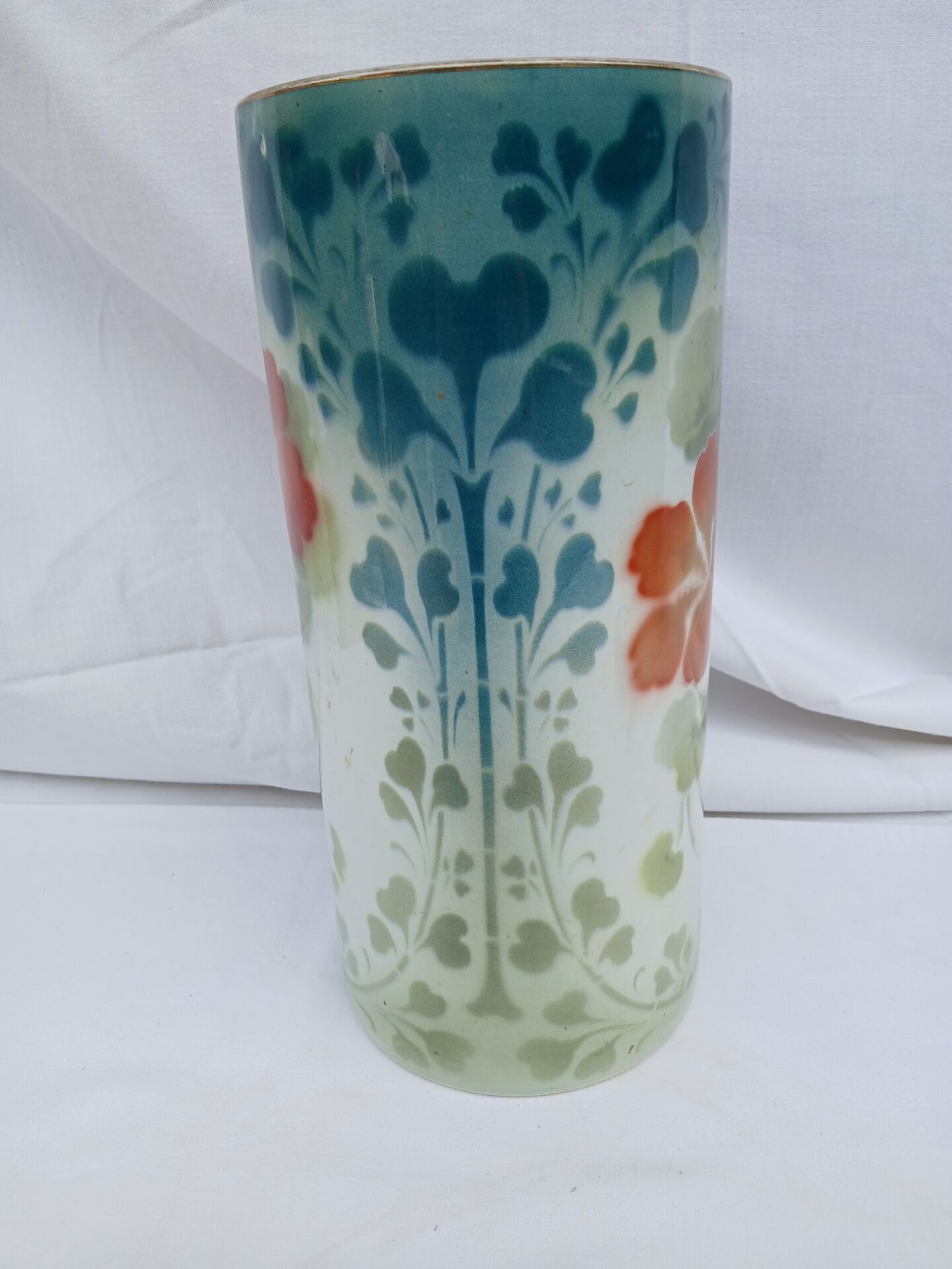 Vase tube ancien K&G Lunéville - décor fleurs