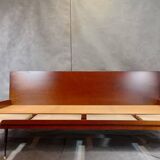 Jitona sobeslav sofa bed in walnut & boucle fabric, vintage czech 1960s