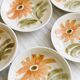6 soup plates with floral decoration, Sarreguemines earthenware, hand painted.