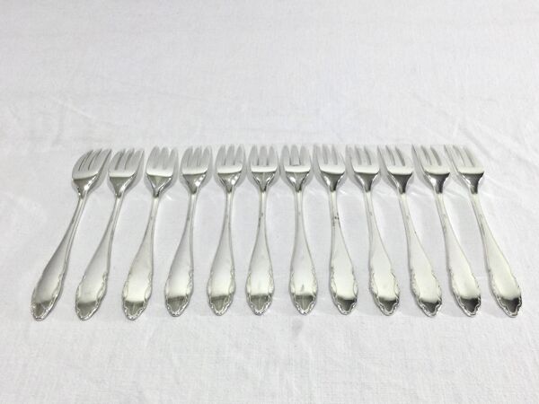 WMF – 12 fourchettes à gâteaux en métal argenté