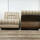 Mid Century Italian Armchairs in Wood and Fabric