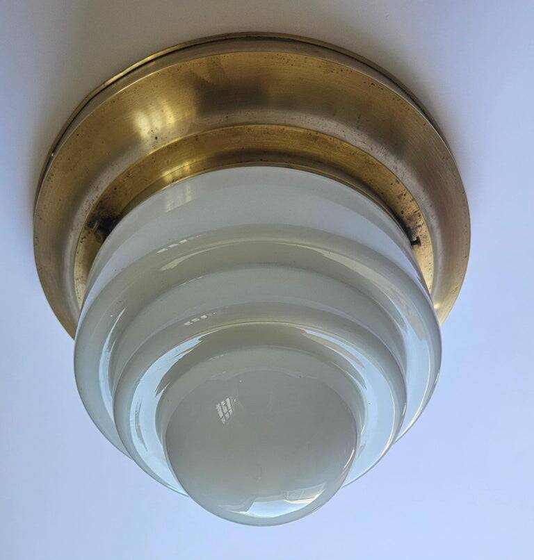 Plafonnier en Laiton et Verre Opale Franta Anyz, années 1930
