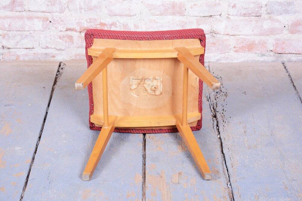 Mid-Century Stool in Upholstery and Beech, Slovakia, 1960s