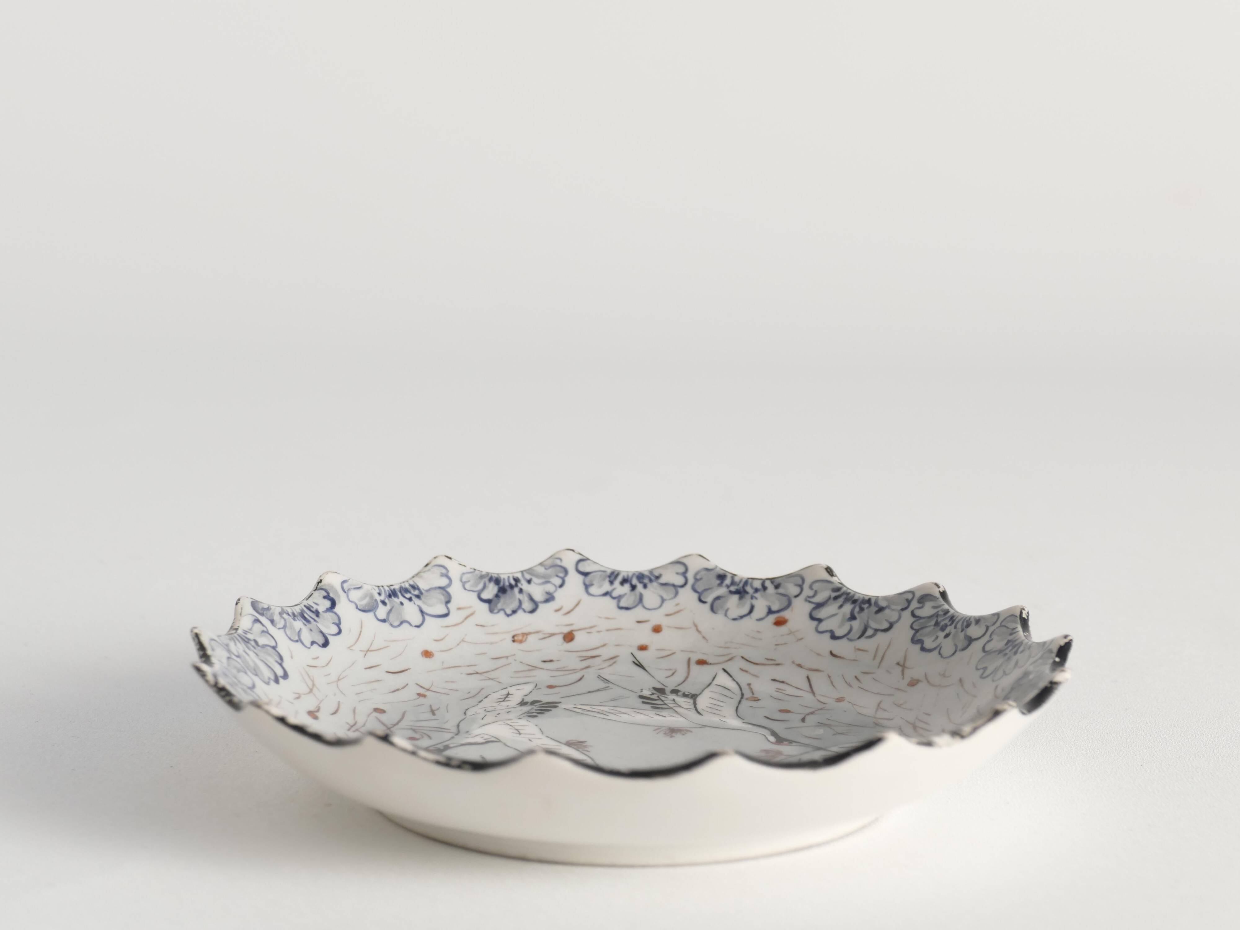 Japanese Meiji Period Light Blue Porcelain Dish with Cranes