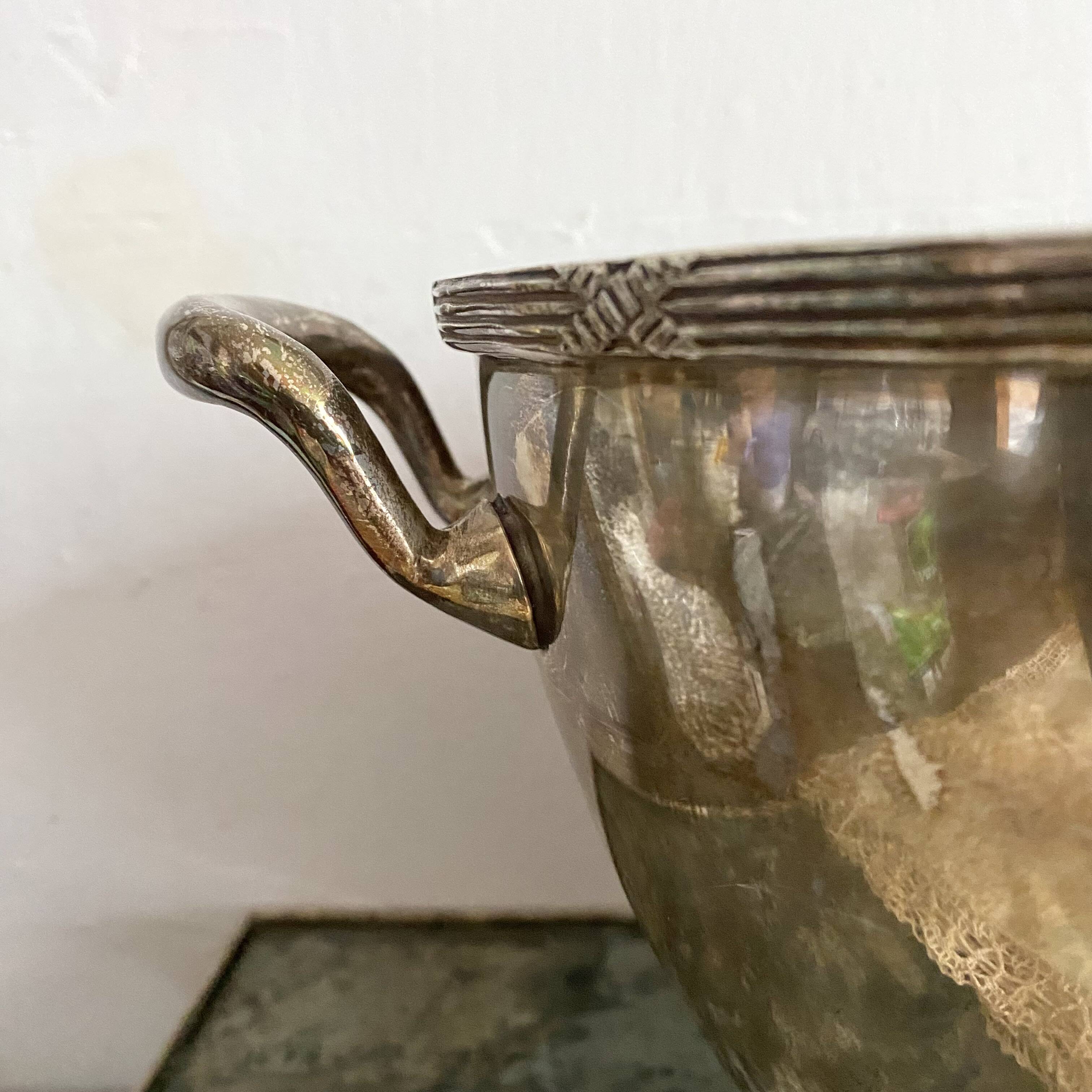 Champagne bucket, engraved silver cooler