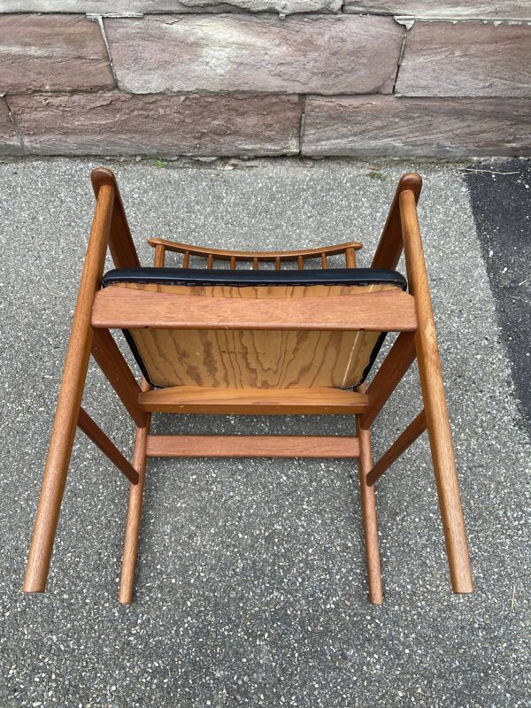 Fauteuil de bureau scandinave Suédois vintage 1960-70 teck & simili cuir