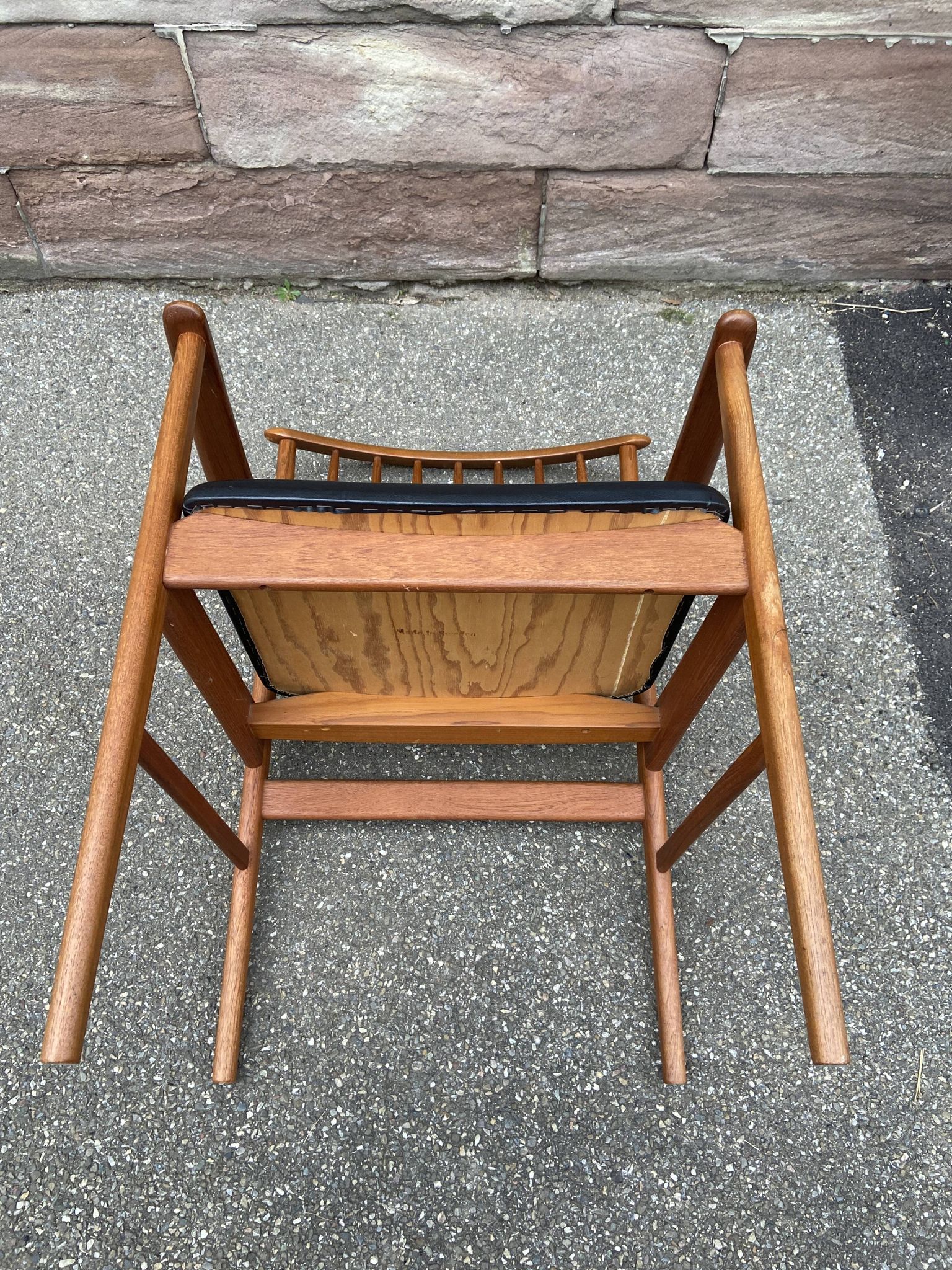 Scandinavian office armchair Swedish vintage 1960-70 teak & imitation leather