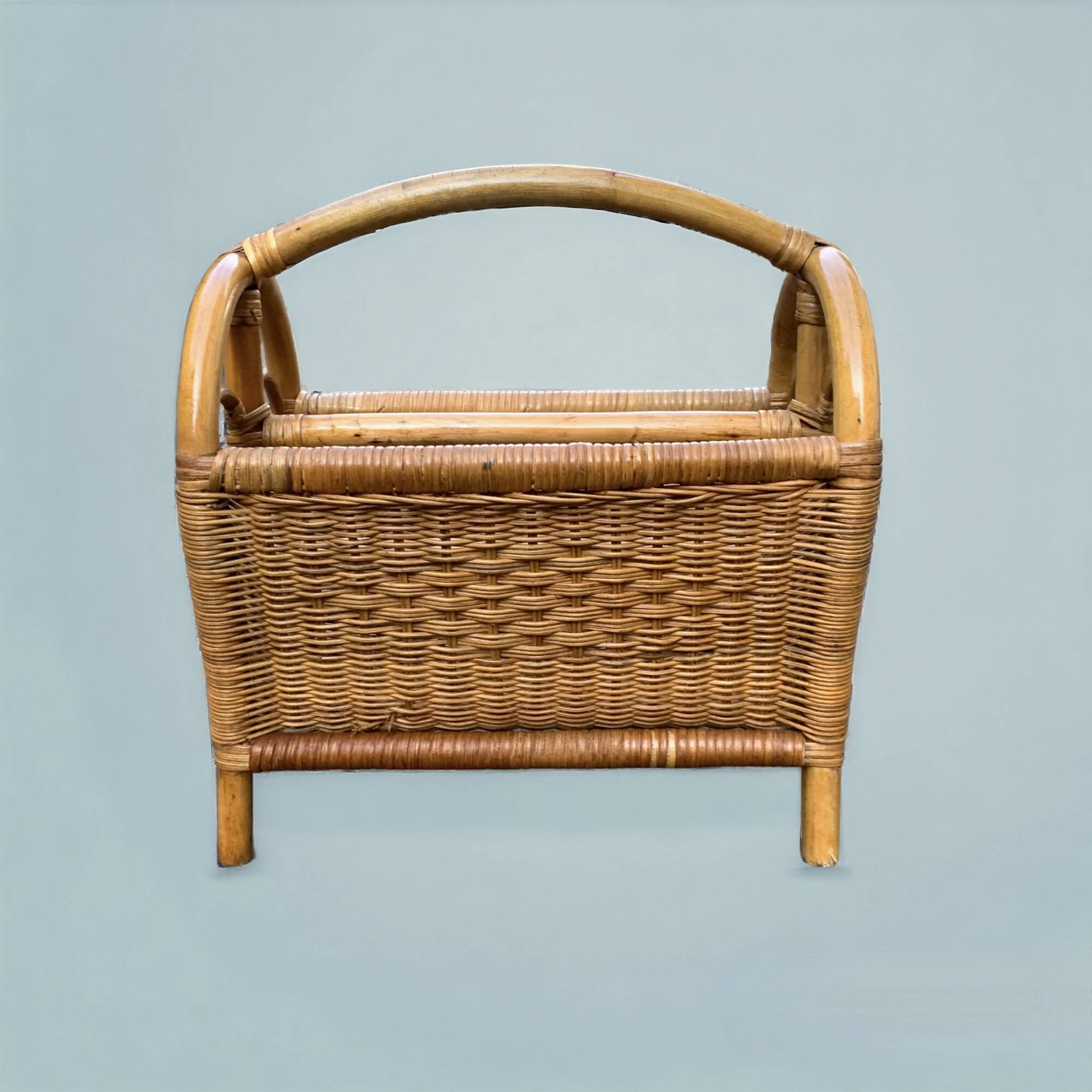 Vintage wicker and bamboo magazine rack