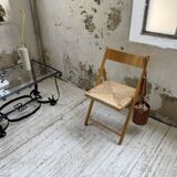 Beech and straw folding chair from the 80s