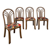 Lot de 4 Chaises Rausch Rattan Rotin Courbé - Assises Velours Fleuri