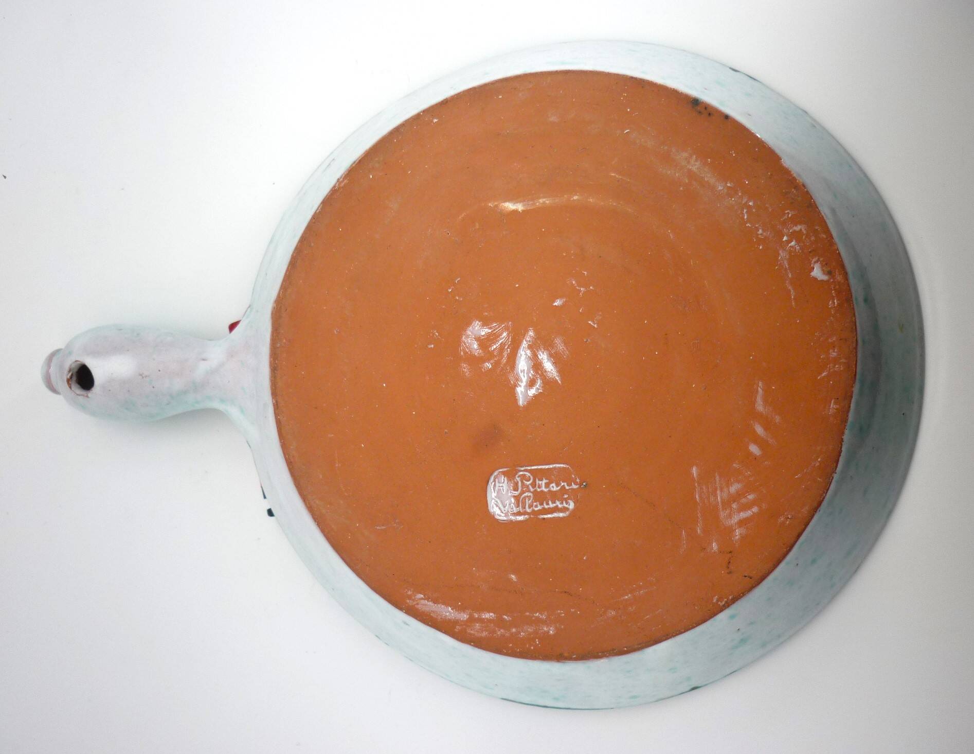 Large frying pan, casserole, signed enamelled ceramic by Humbert Pittari Vallauris.