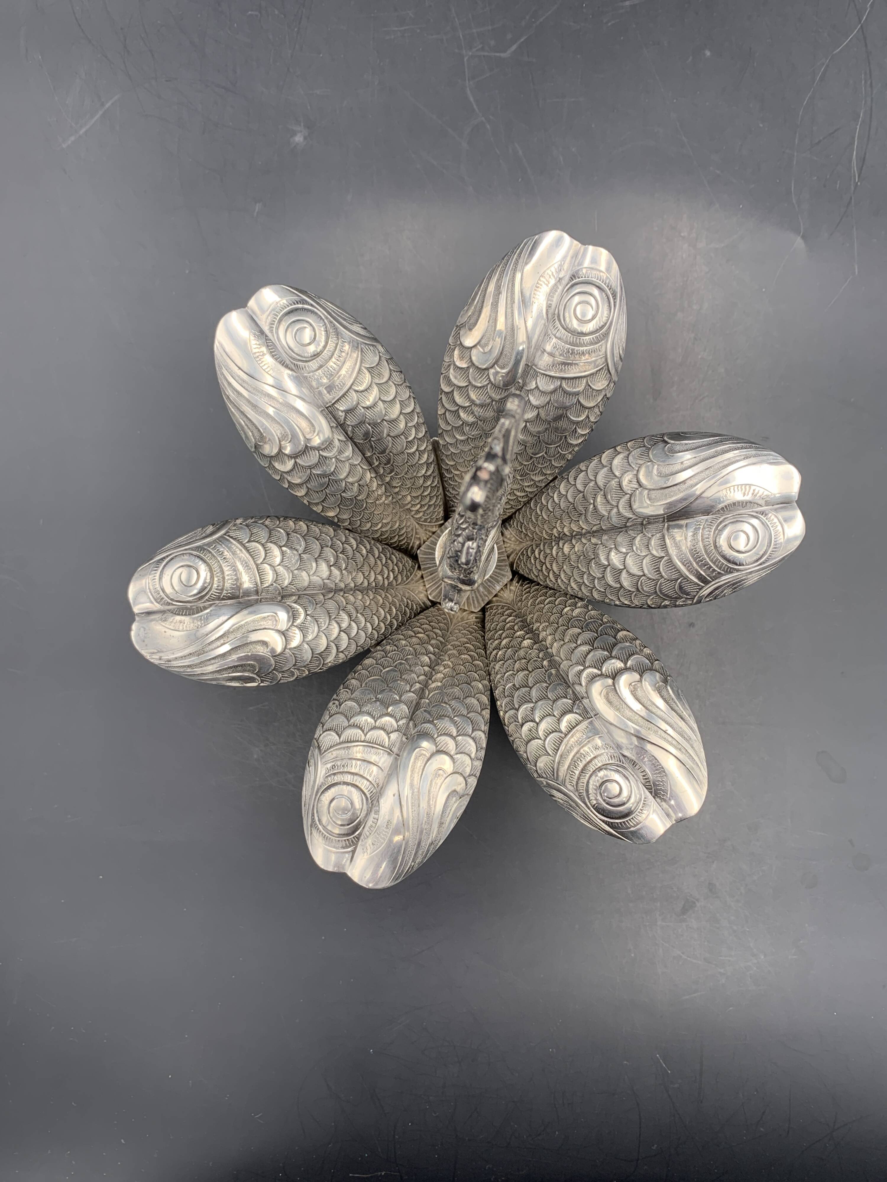 Fleuron - Christofle - Vintage caviar spoon display "Flower of Poseidon" in silver metal