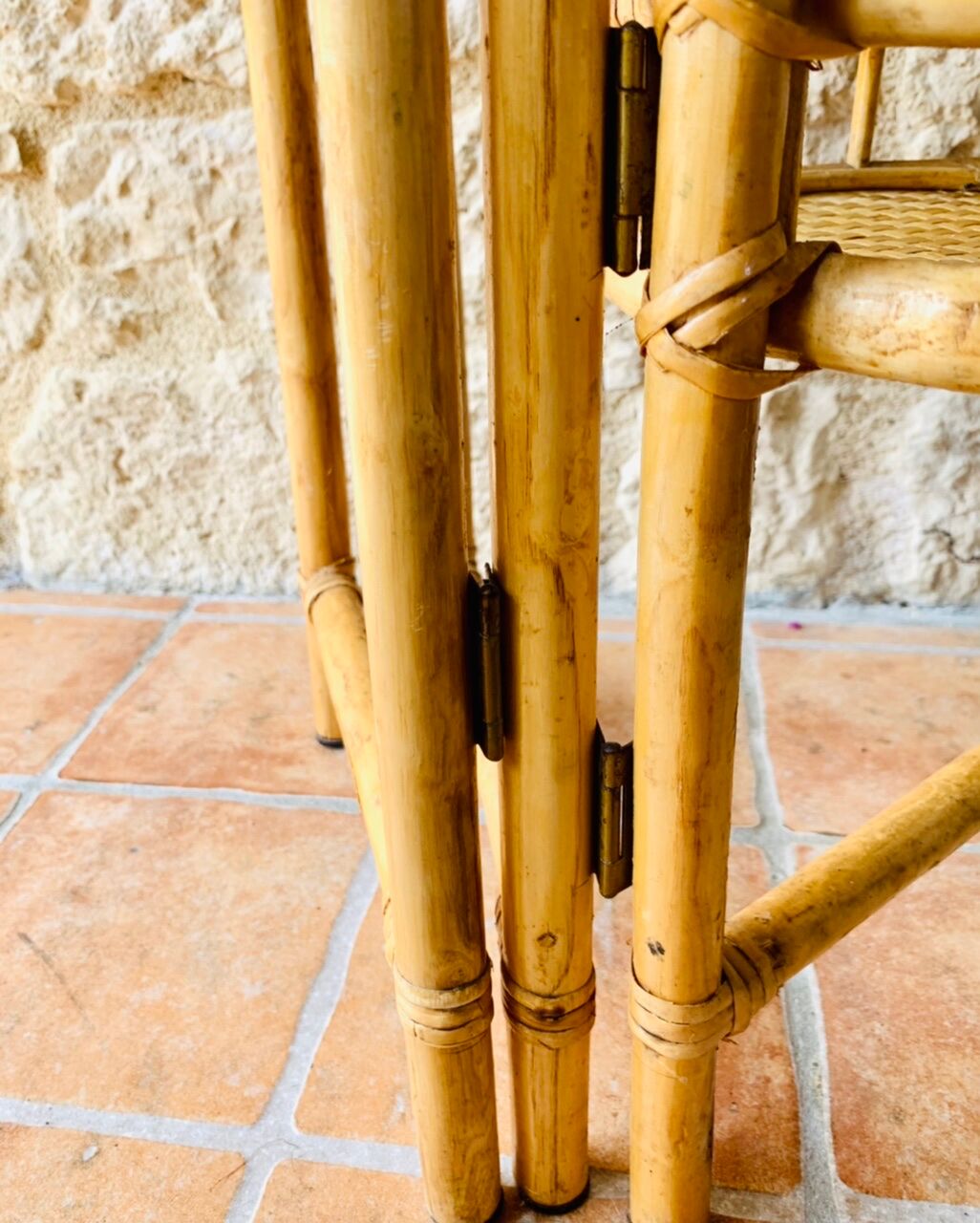 Vintage folding plant holder in bamboo and rattan, circa 1970's