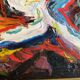 Petite peinture abstraite vintage de paysage, signée Axel, années 1970.