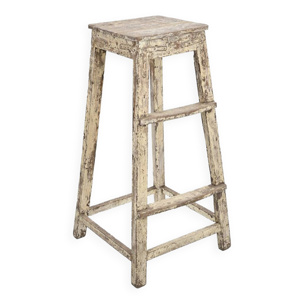 Sellette blanche en bois patiné