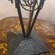 antique wrought iron lamp, 1900 to 1930 with stained glass lampshade soldered with lead