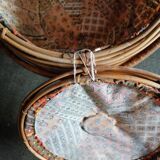 Travailleuse couture osier rotin boule 1960