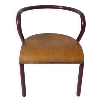 Chaise enfant design vintage industriel métal tubulaire bois courbé