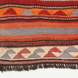 4x9 Red & Blue Turkish Kilim Rug, Living Room Rug, 133x272Cm Vintage Kilim