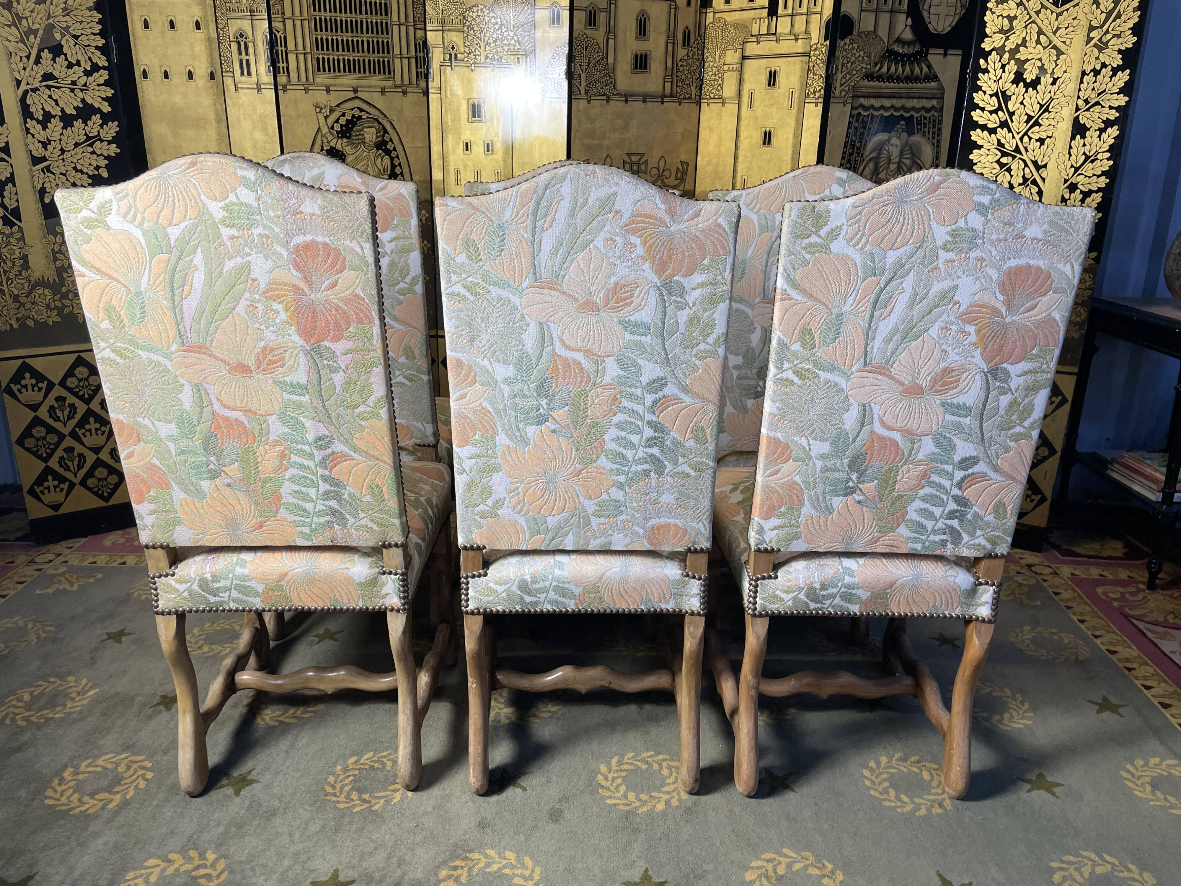 Suite of 6 Louis XIII style chairs, sheep bone