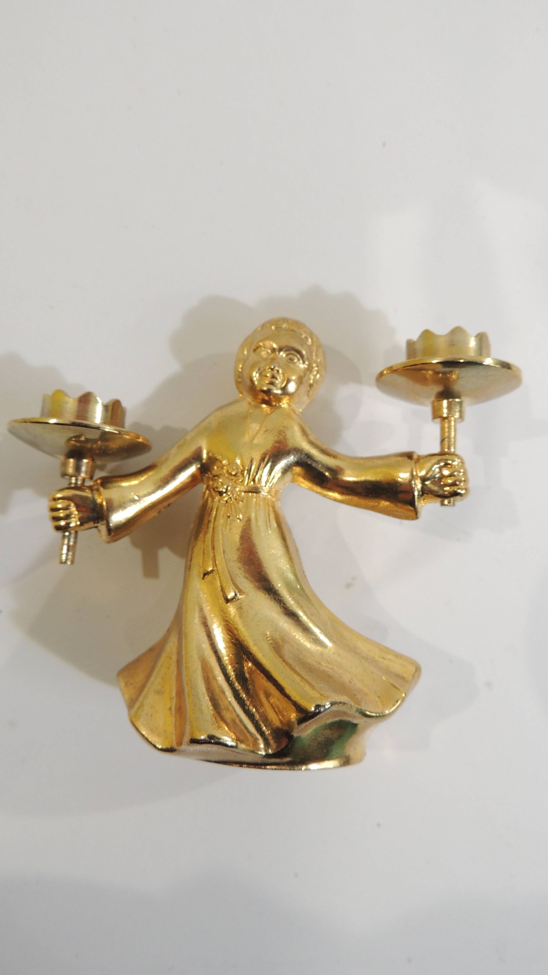 Set of 6 vintage 1970s brass figurine candle holders – Golden cherubs