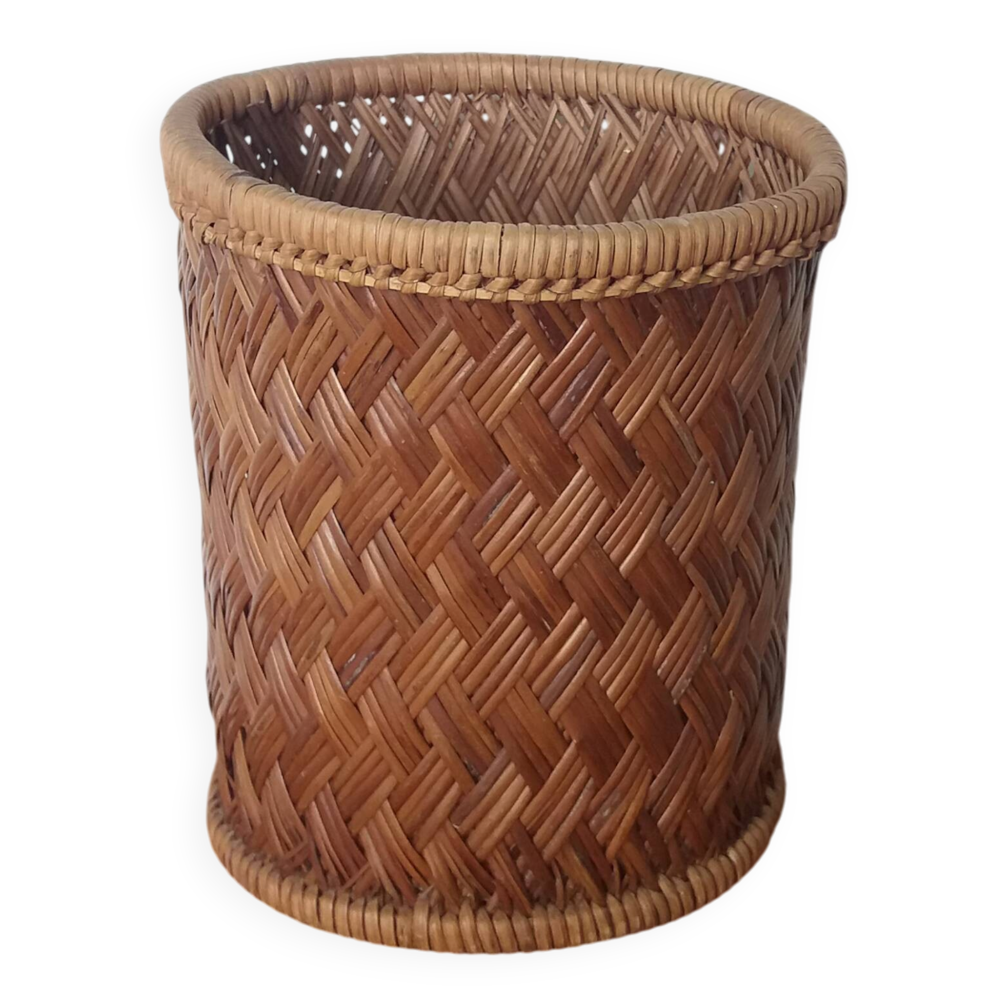 Panier cylindrique haut en osier, cache-pot ou corbeille à papier