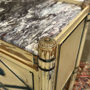 Beech bedside table painted with a marble top in Louis XVI style from the late 19th century.