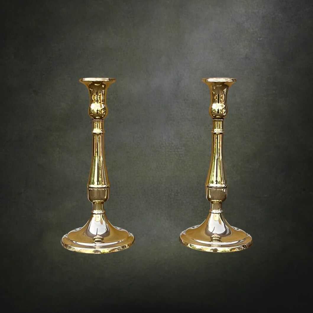 Pair of polished brass candlesticks – 1950s 60s