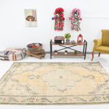 Classic faded yellow oushak rug 269x176cm