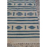 Beige and blue kilim rug hand-woven in natural wool