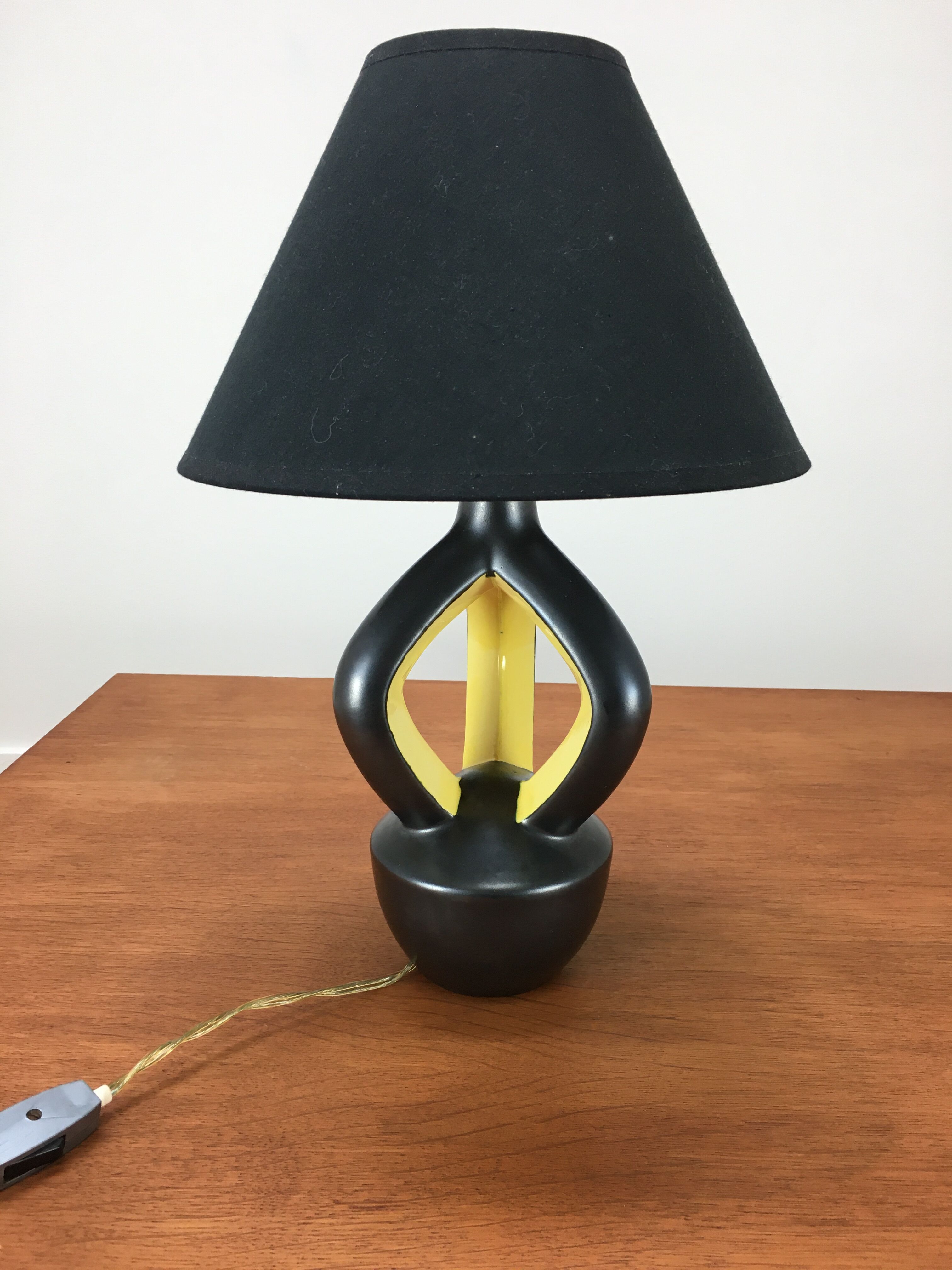 Yellow and black ceramic lamp, Vallauris