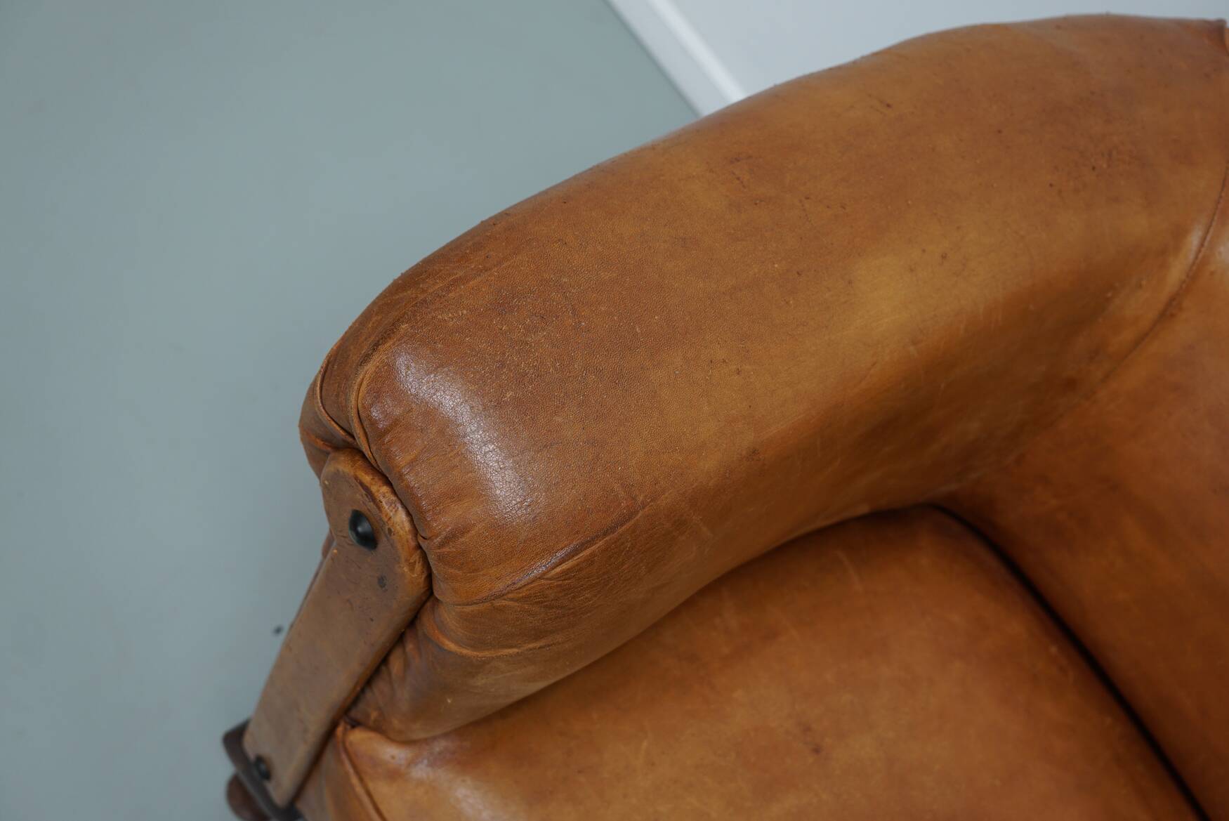 Fauteuil Club Vintage en Cuir Couleur Cognac, Pays-Bas