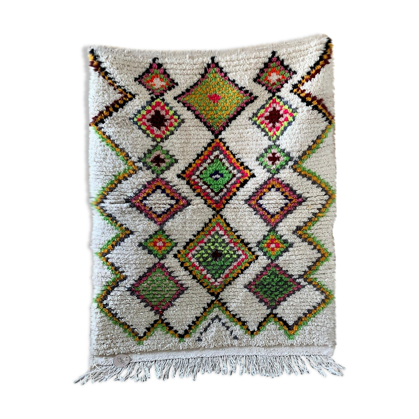 Azilal carpet small white neon diamond 100x140cm