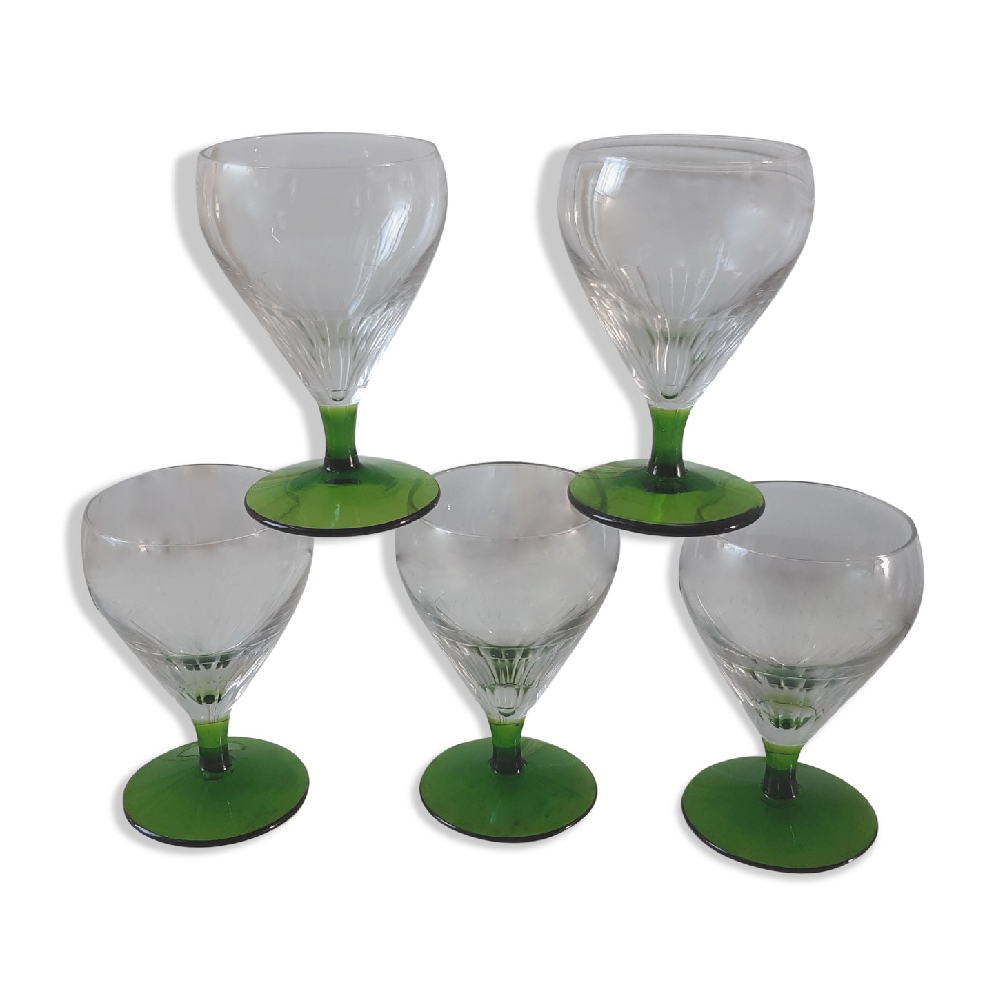 Set of 5 colored foot glasses 50s