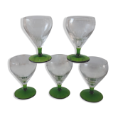 Set of 5 colored foot glasses 50s