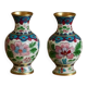 Two small vintage cloisonné enamel vases with Asian floral decoration.