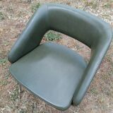 Vintage conference armchair in green skai Roset SNA