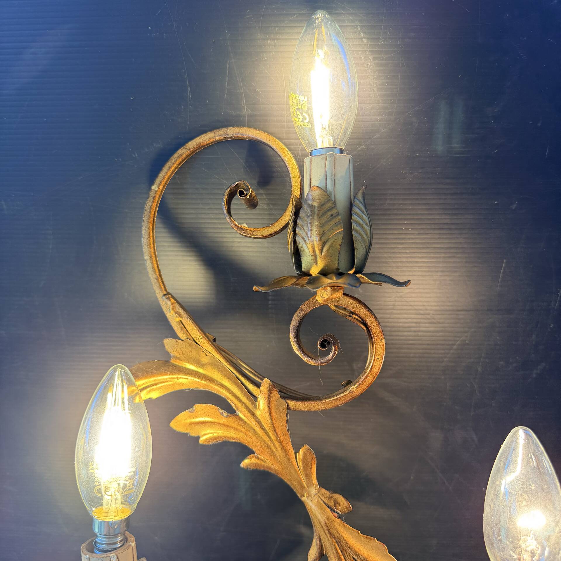 Pair of Golden Florentine Wall Lights 1950s 1960s Hollywood Regency 7 Lights