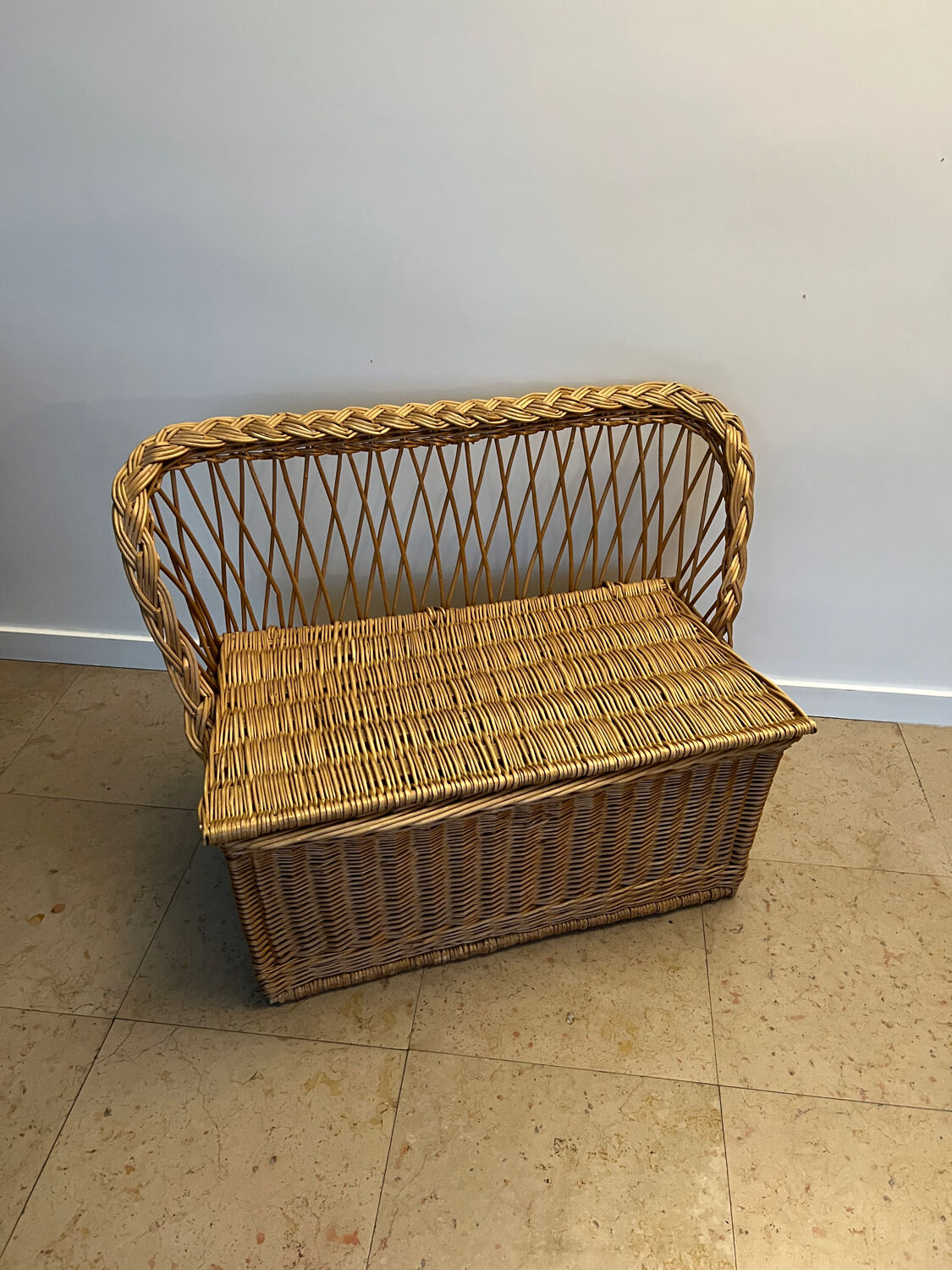 Vintage rattan wicker chest bench