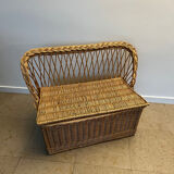 Vintage rattan wicker chest bench