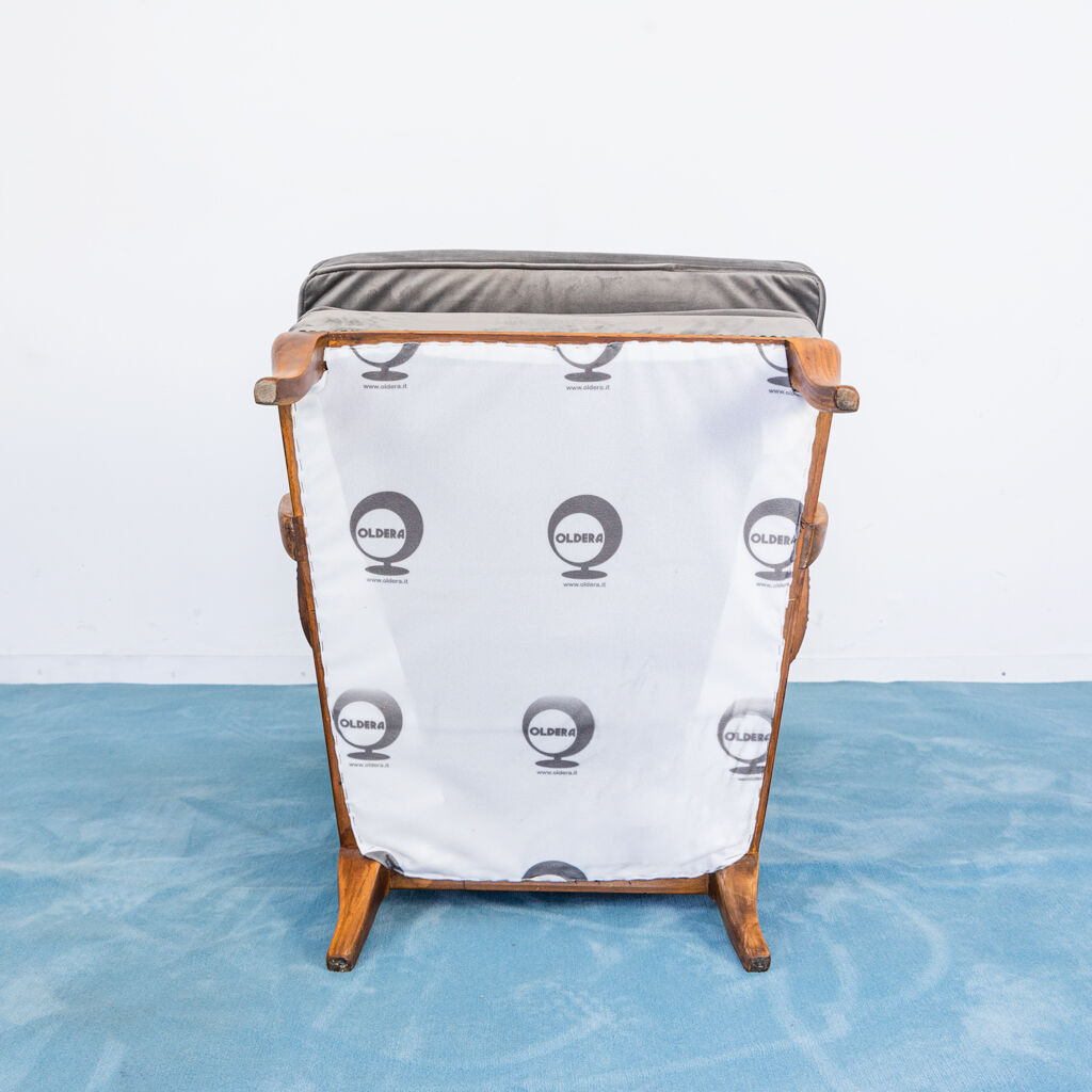 Set 2 armchairs velvet wood walnut design 1950s vintage