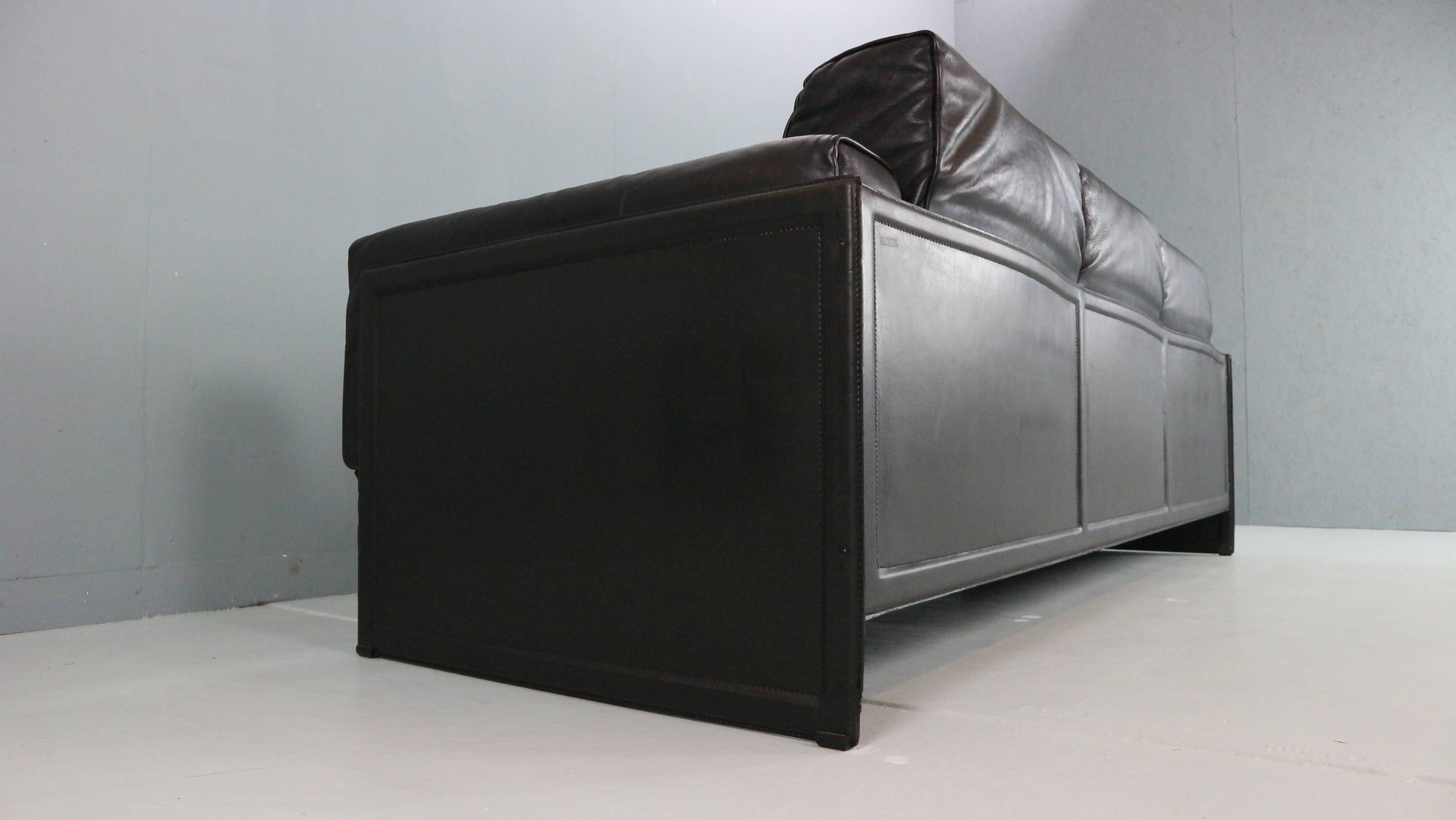 Tito Agnoli 3-Seater Korium Sofa for Matteo Grassi – Black Leather