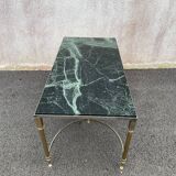Coffee table in gilded brass and veined green marble